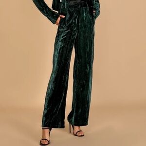 Lulus Happiest Holiday Emerald Green Crushed Velvet Wide-Leg Pants